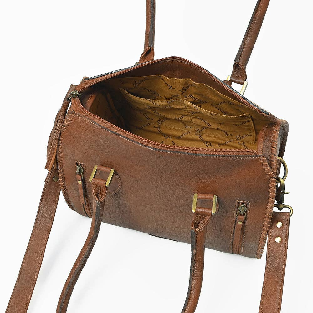 American Darling Hand-Tooled Leather Speedy Bag Classic Western Floral Design - ADBGA1044