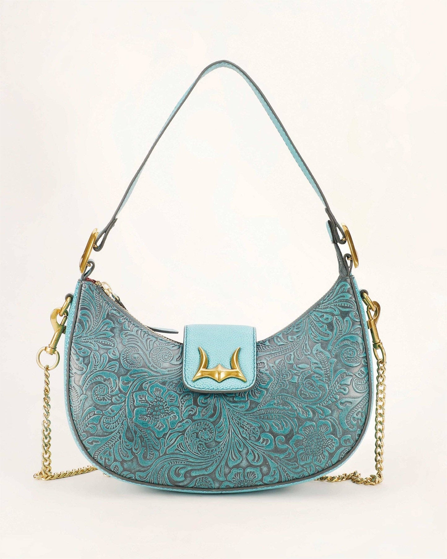 Myra Bag - Loyal West Hobo Medium Purse Turquoise Floral - Turquoise Floral Leather / Single