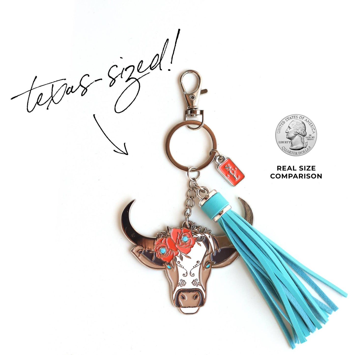 Sophisticated Country Lady - Rodeo Rosie Cow Enamel Keychain Bag Charm - Hanging Card