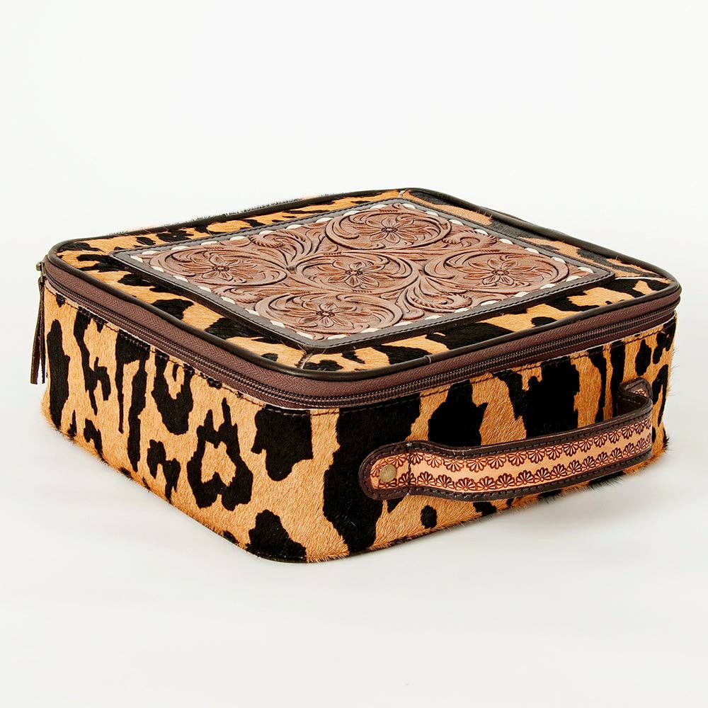 ADBGA227 American Darling Leopard Cowhide Tooled Leather Whipstitched Jewelry Case - ADBGA227