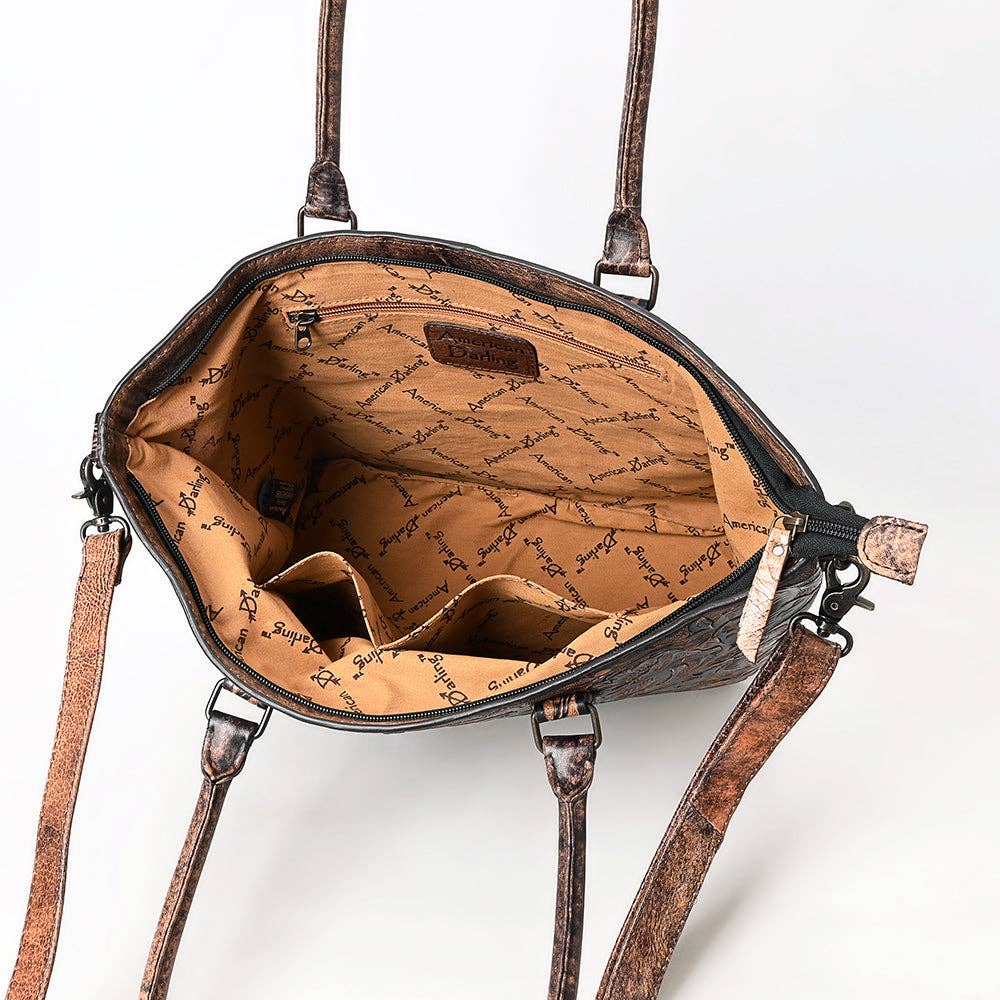 LS Western - ADBG1519 American Darling Western Genuine Leather Tote Bag with Hand-Tooled Detailing | Premium Everyday Carry - ADBG1519B