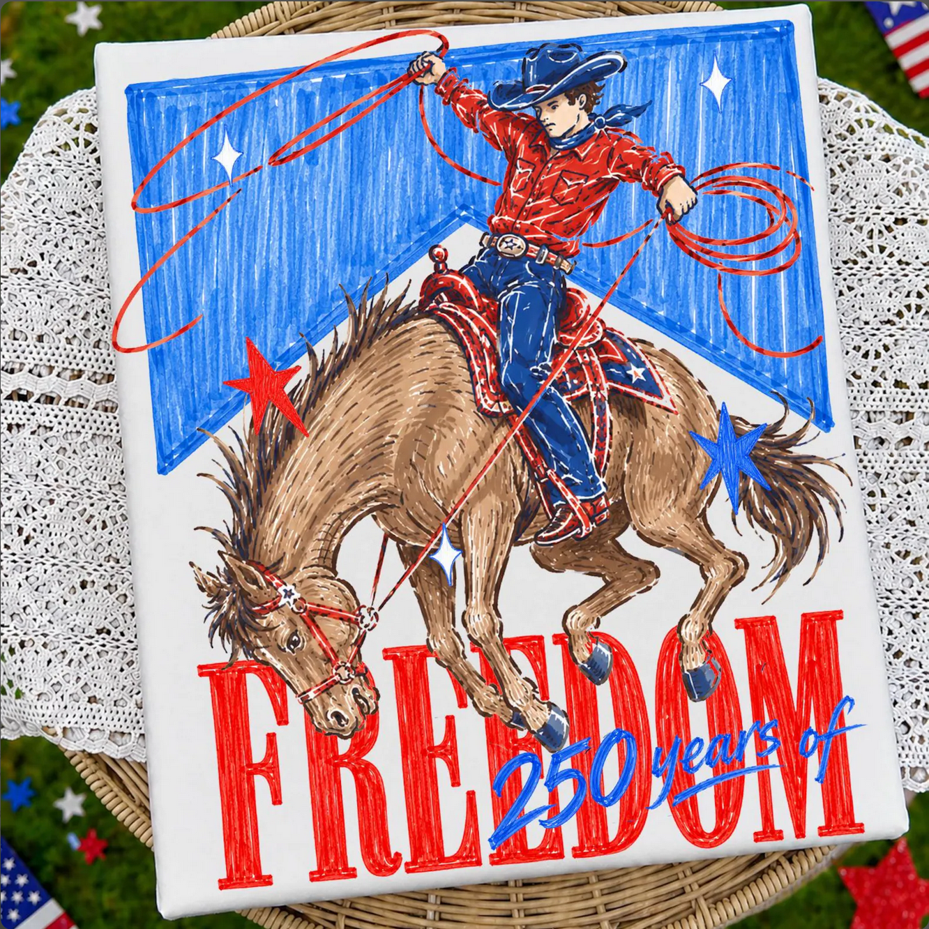Branded By Barta - Buckin' Horse 250 Freedom America Graphic Tee White - Small