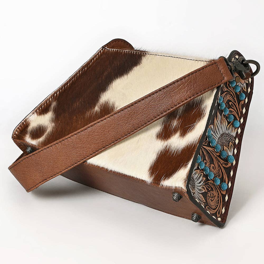 LS Western - Wallet Bag Hand-Tooled Genuine Leather Turquoise Accent - ADBG1698
