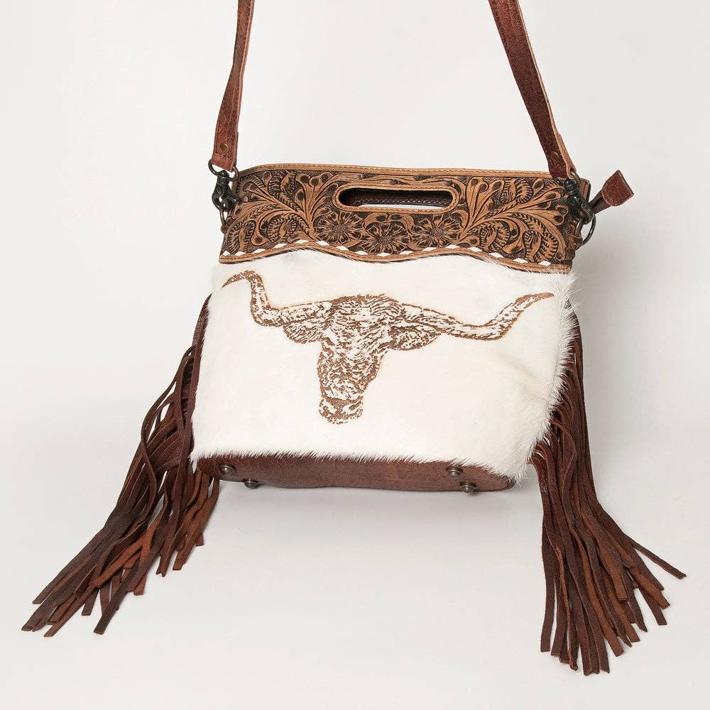 LS Western - LC-ADBGS146 Western Crossbody Bag - Tooled Leather & Hair-On Hide - ADBGS146AR