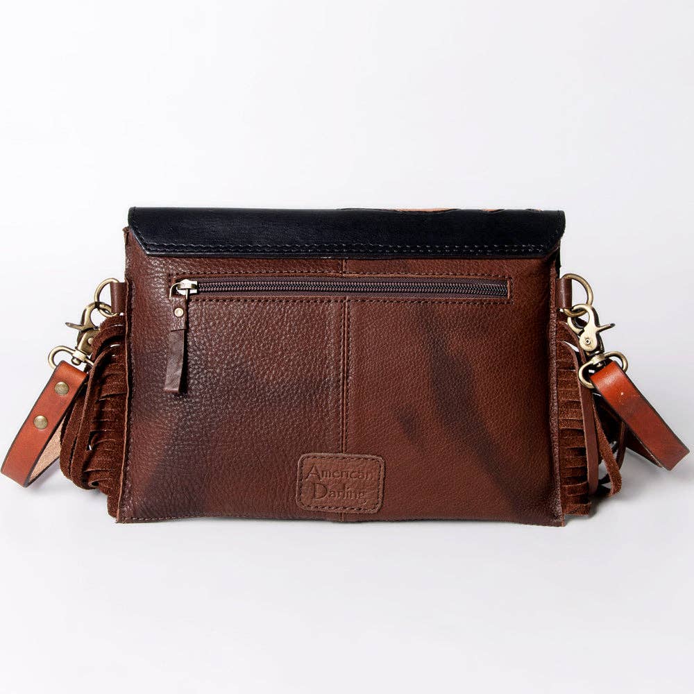 American Darling Hand Tooled Floral Carved Genuine Leather Messenger Bag