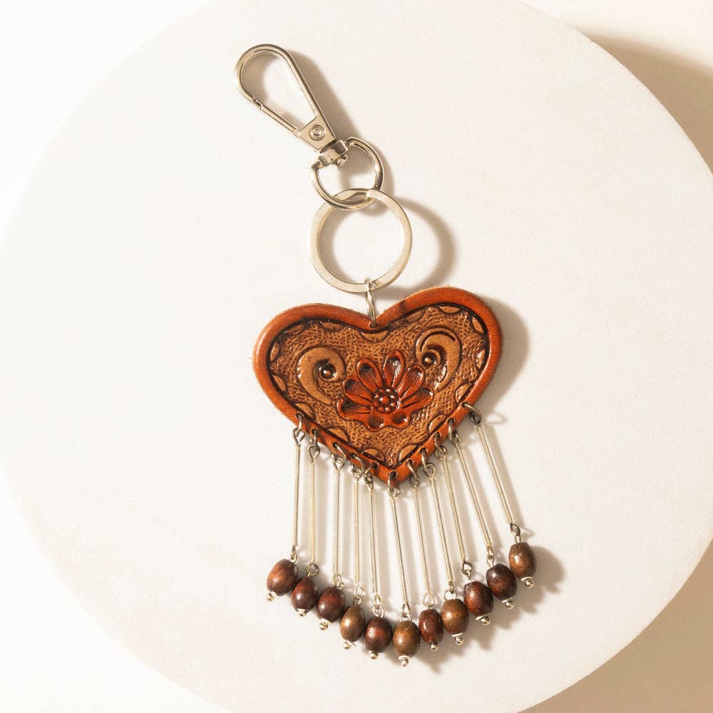 Myra Bag - Sweetheart Tooled Tassel Keychain in Cocoa Brown - Cocoa Brown