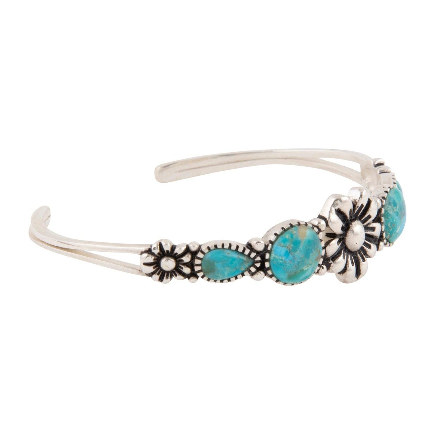 Barse Jewelry - Floral Blue Turquoise and Silver Cuff Bracelet