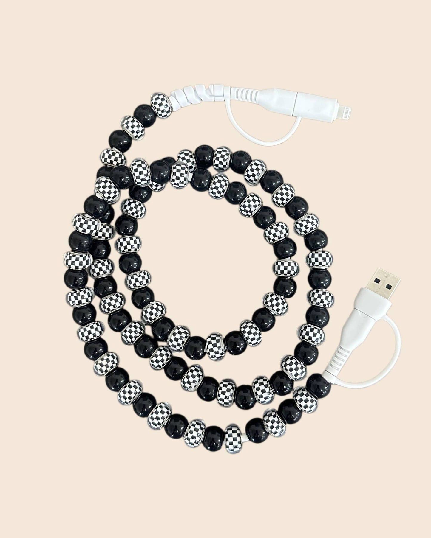 DESHENG ENTERPRISE - CHECKETBOARD BEADED PHONE CHARGING CABLE 4-IN-1
