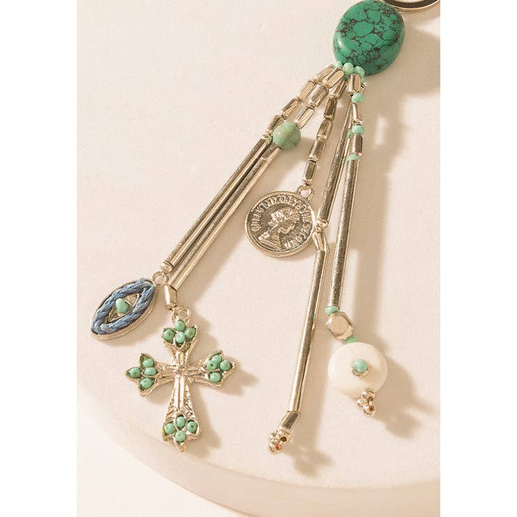 Myra Bag - Blue Oval Charm Keychain in Aqua Silver - Aqua Silver