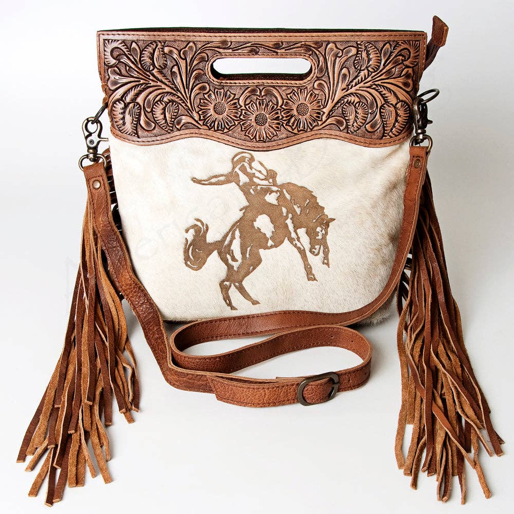 LS Western - LC-ADBGS146 Western Crossbody Bag - Tooled Leather & Hair-On Hide - ADBGS146AR