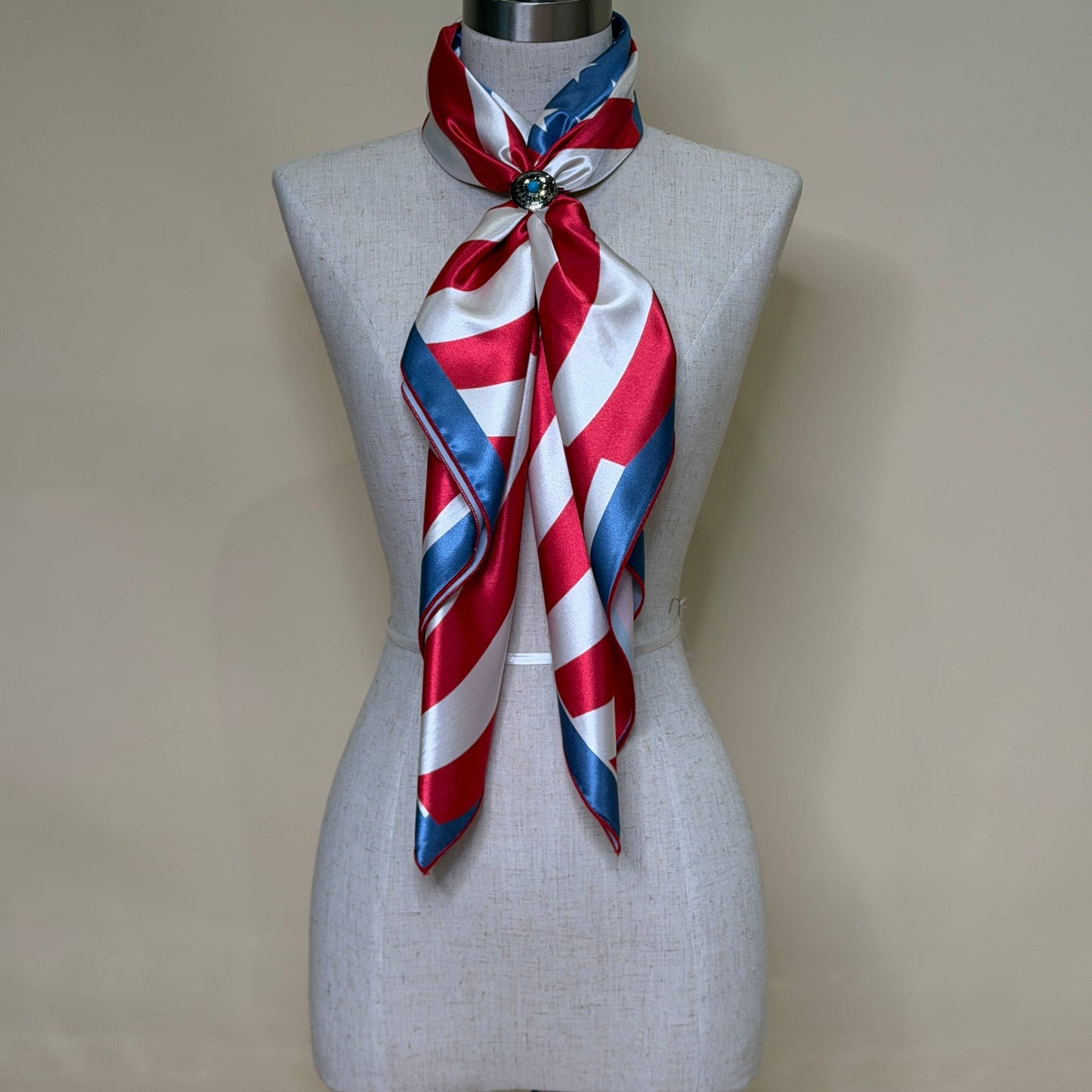 AMERICAN FLAG PRINT SILK WILD RAG 31X31 - Blue/Ivory/Red