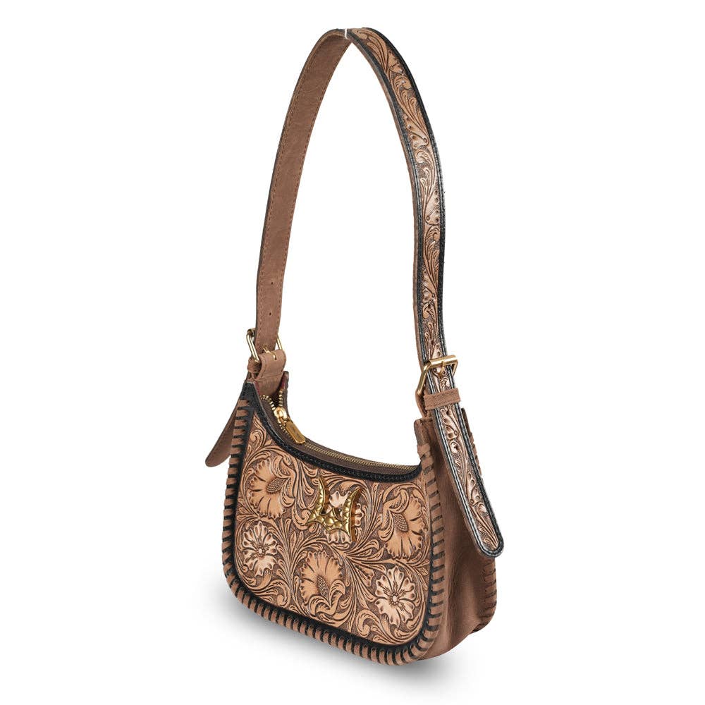 Myra Bag - Handtooled Dannia Medium Purse - Distressed Brown - Distressed Brown