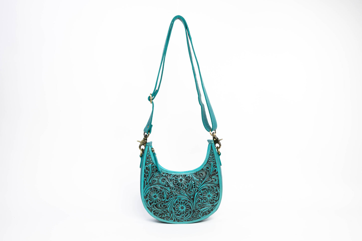 Turquoise Half-Moon Leather Shoulder Bag