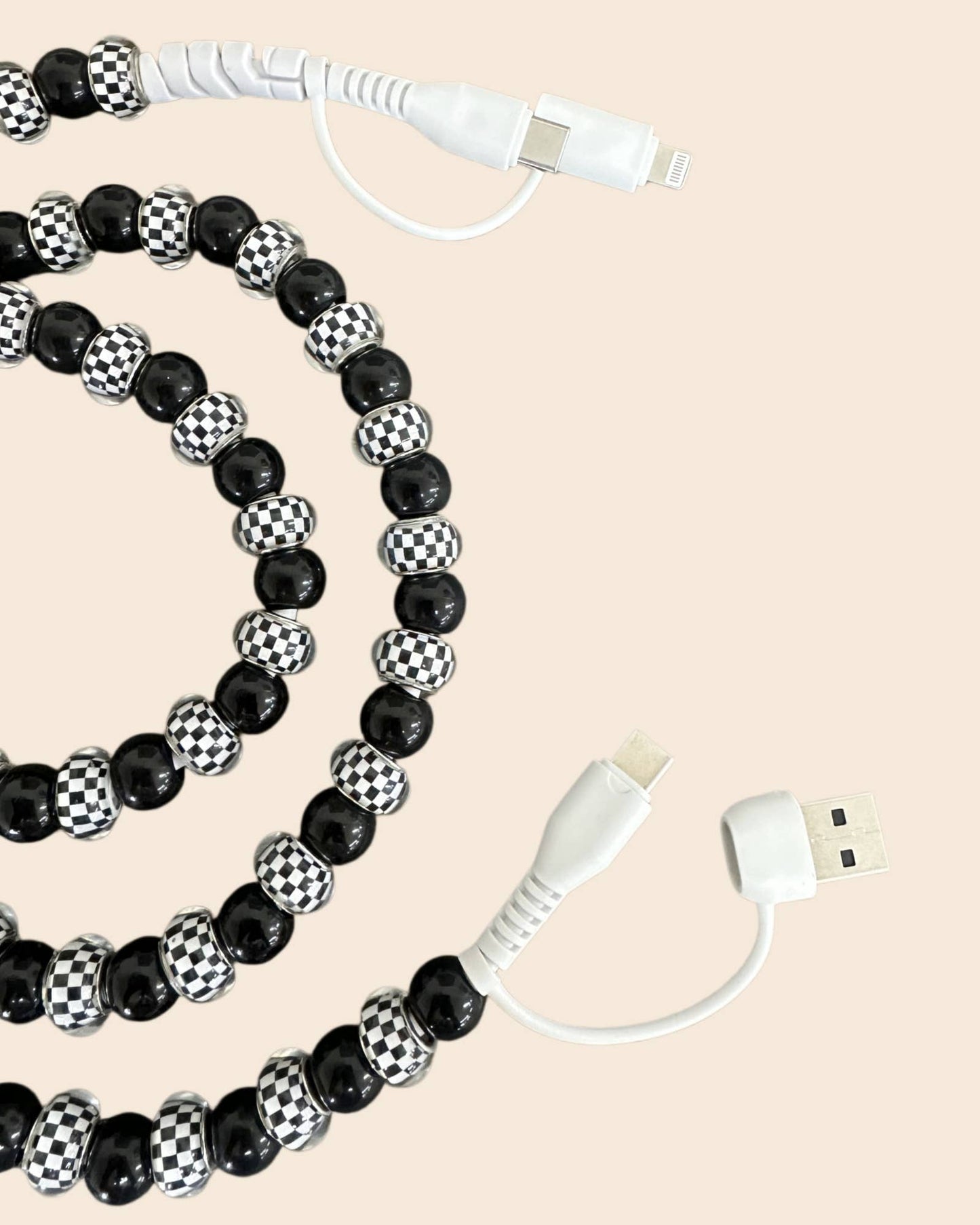 DESHENG ENTERPRISE - CHECKETBOARD BEADED PHONE CHARGING CABLE 4-IN-1