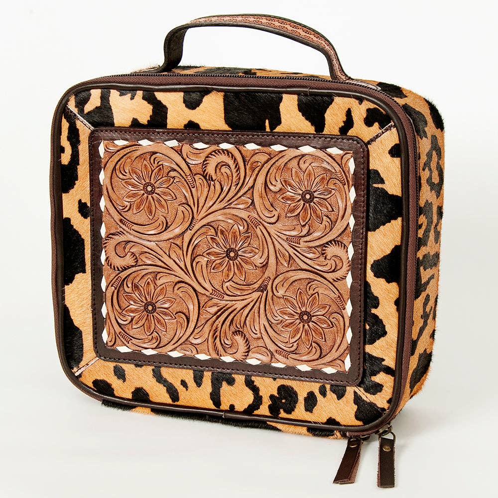 ADBGA227 American Darling Leopard Cowhide Tooled Leather Whipstitched Jewelry Case - ADBGA227