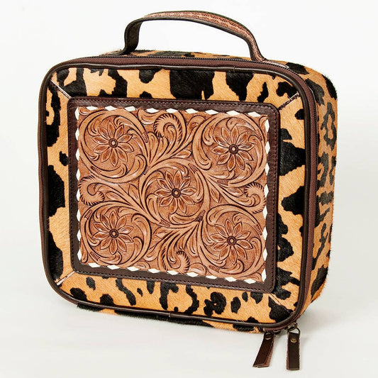 ADBGA227 American Darling Leopard Cowhide Tooled Leather Whipstitched Jewelry Case - ADBGA227