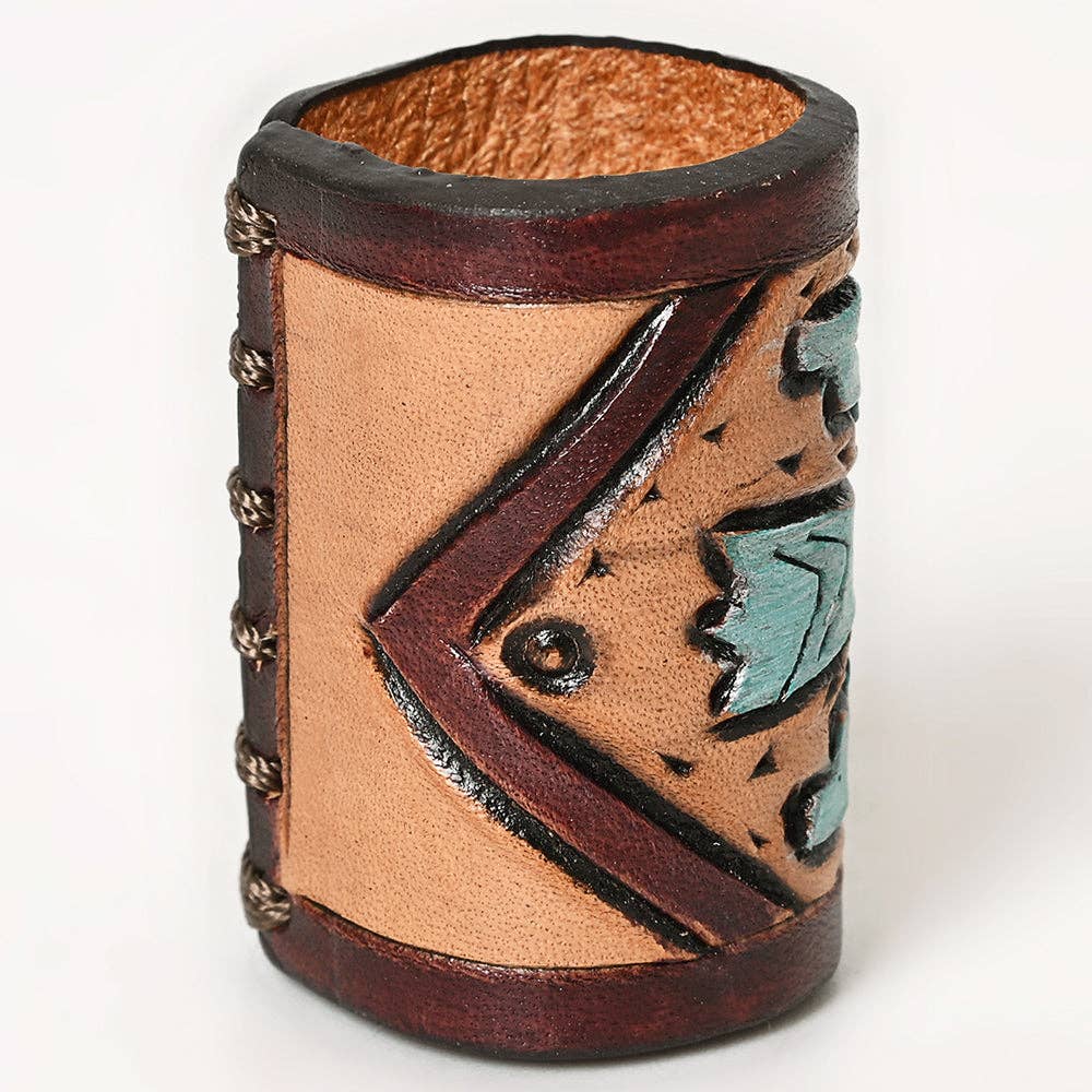 LS Western - Hand Tooled Leather Scarf Ring Vegetable-Tanned Scarf Slide - ADSRG104H