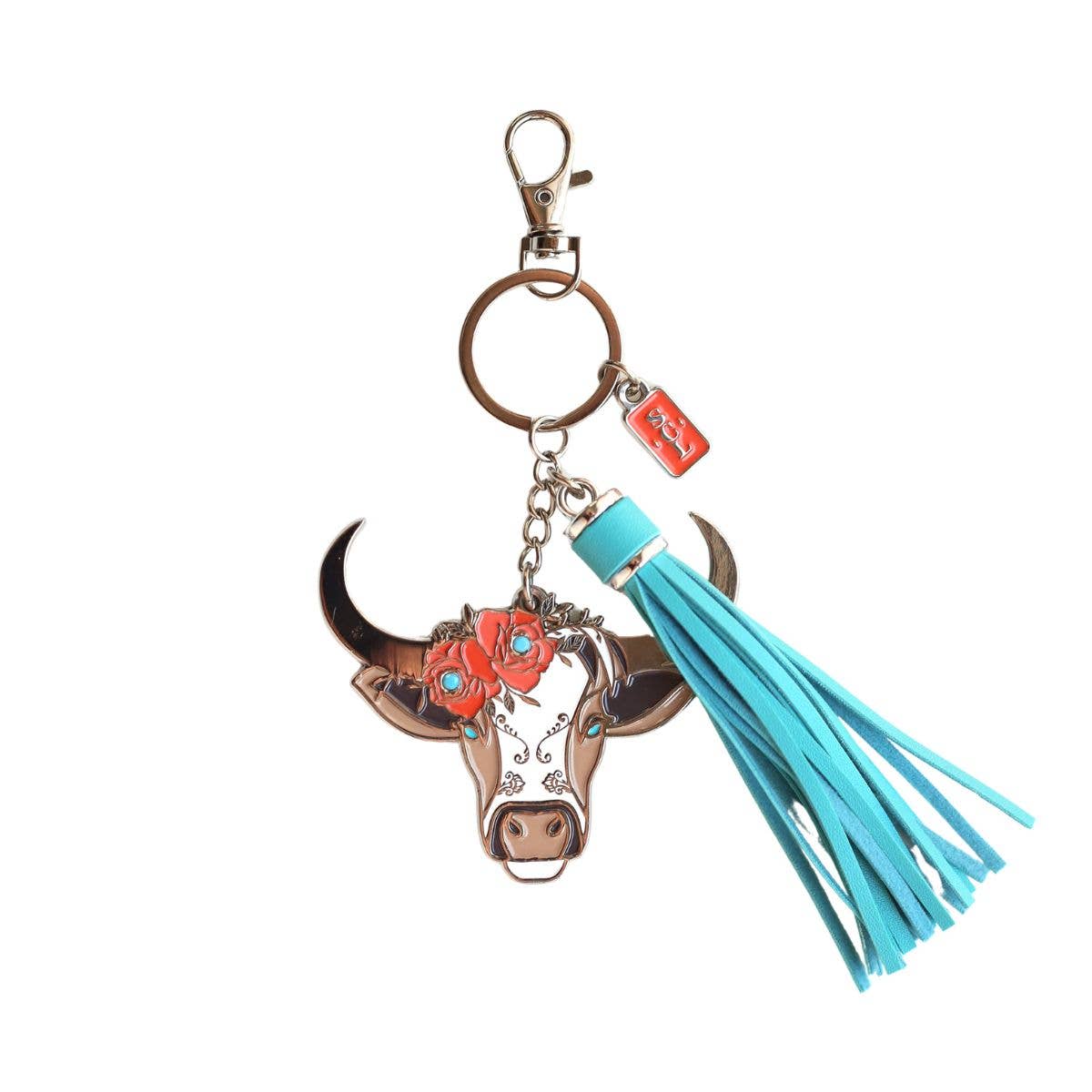 Sophisticated Country Lady - Rodeo Rosie Cow Enamel Keychain Bag Charm - Hanging Card