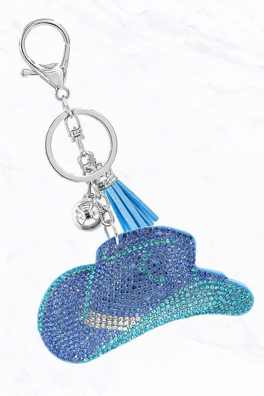 Suzie Q USA - Glittering Stone Cowboy Hat Cushion Keychain - Brown