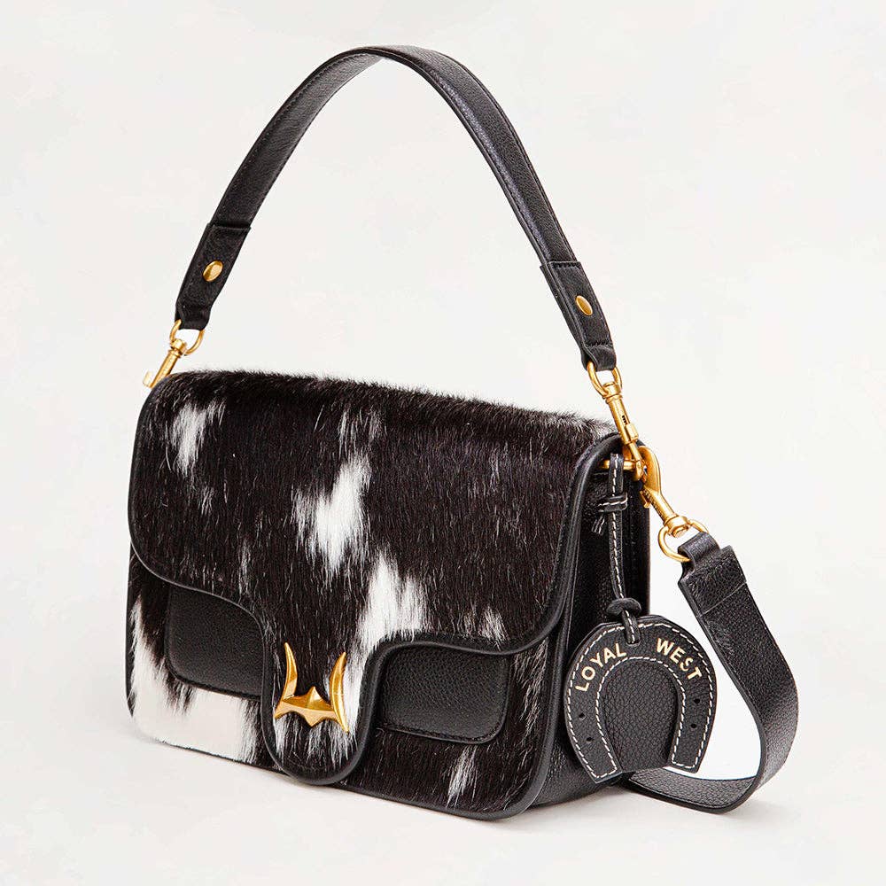 Myra Bag - Loyal West Shell Medium Purse Black And White - Black And White Cowhide And Calfskin / Single