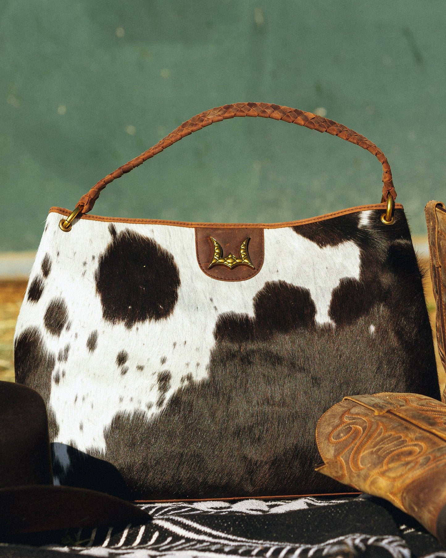 Loyal West - Lw Large Hobo Bag In Black & White Cowhide