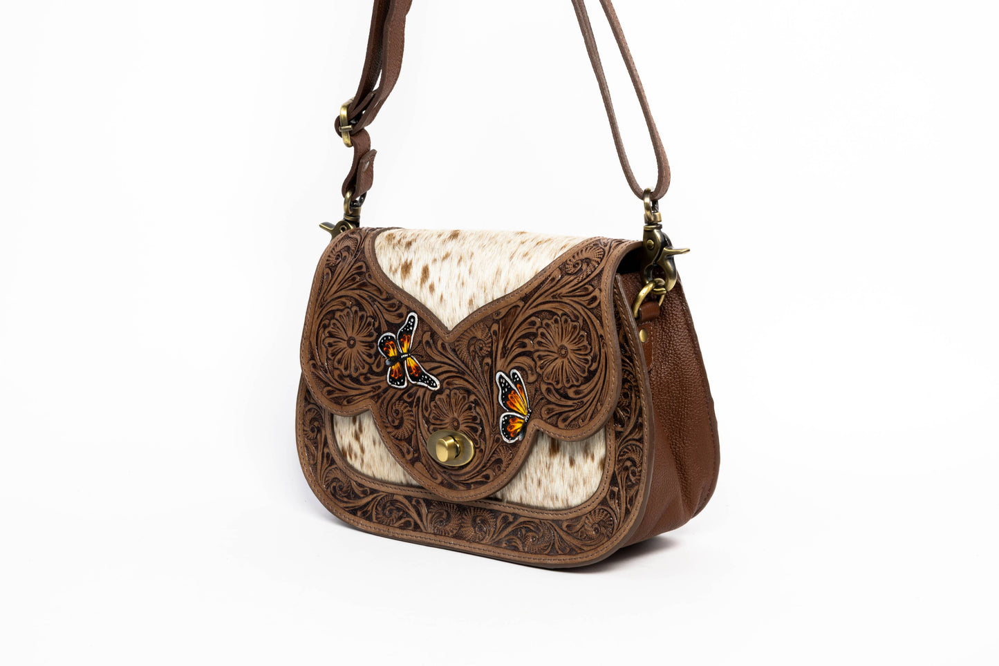 Leather Impressions Inc - Brown Scalloped Flap Purse with Butterfly ABHB 18-25206