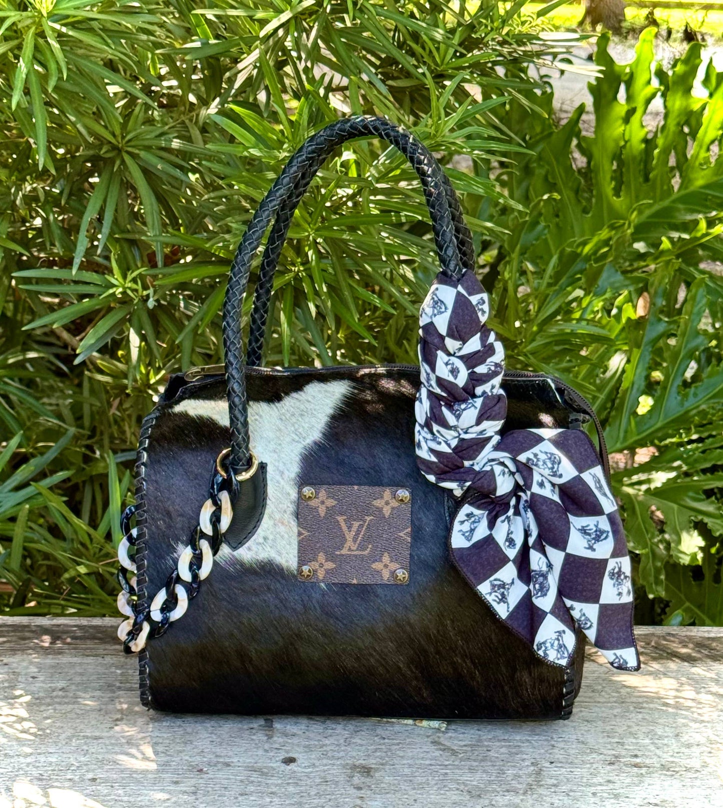 Southern Junkie Gypsy Boutique - Upcycled LV Cowhide Leather Speedy Crossbody Bag Western
