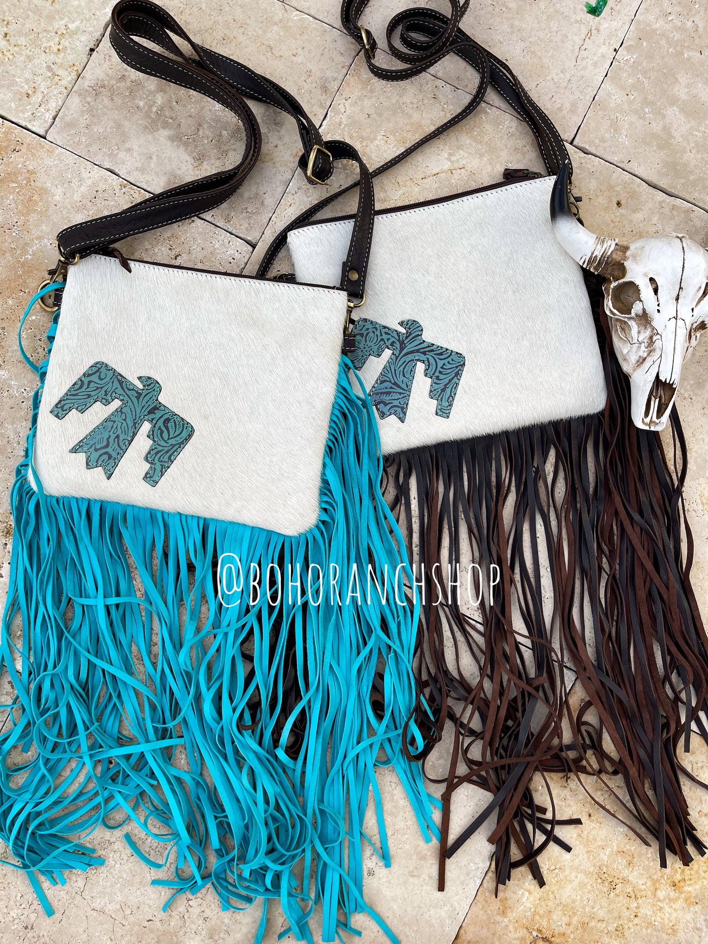Boho Ranch Shop - THUNDERBIRD COWHIDE CROSSBODY tooled Leather Cowhide Clutch - TAN COWHIDE