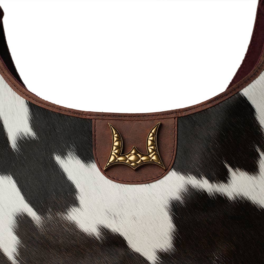 Myra Bag - LW Large Purse - Black & White Cowhide With Oiled Ruby Leather - Black & White