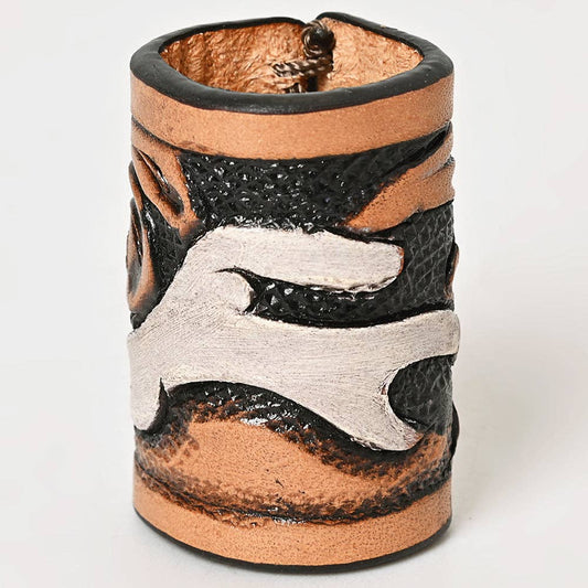 American Darling Hand Tooled Leather Scarf Ring - Vegetable-Tanned Western Scarf Slide - ADSRG104C