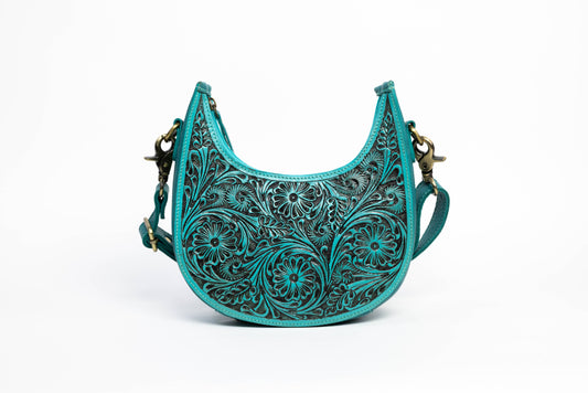 Turquoise Half-Moon Leather Shoulder Bag