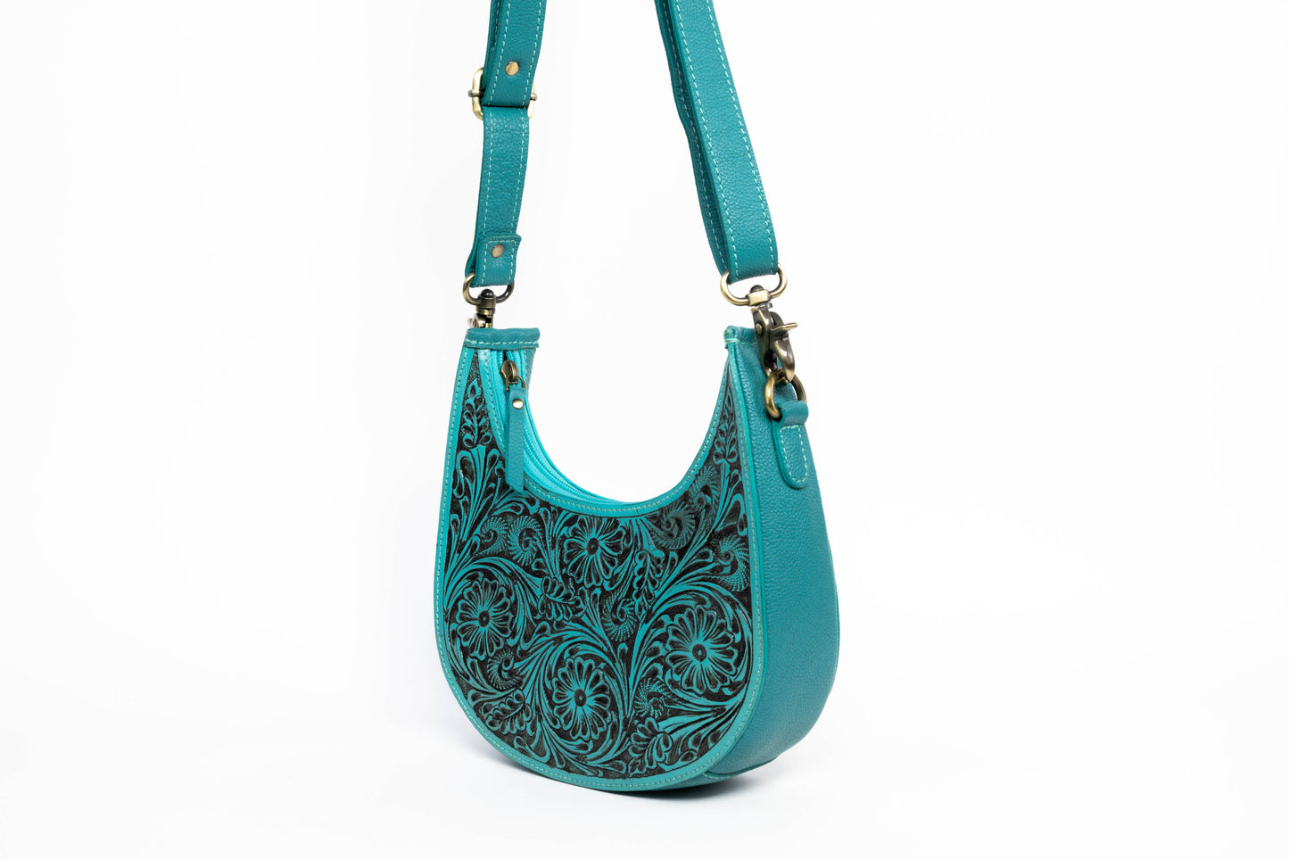 Turquoise Half-Moon Leather Shoulder Bag
