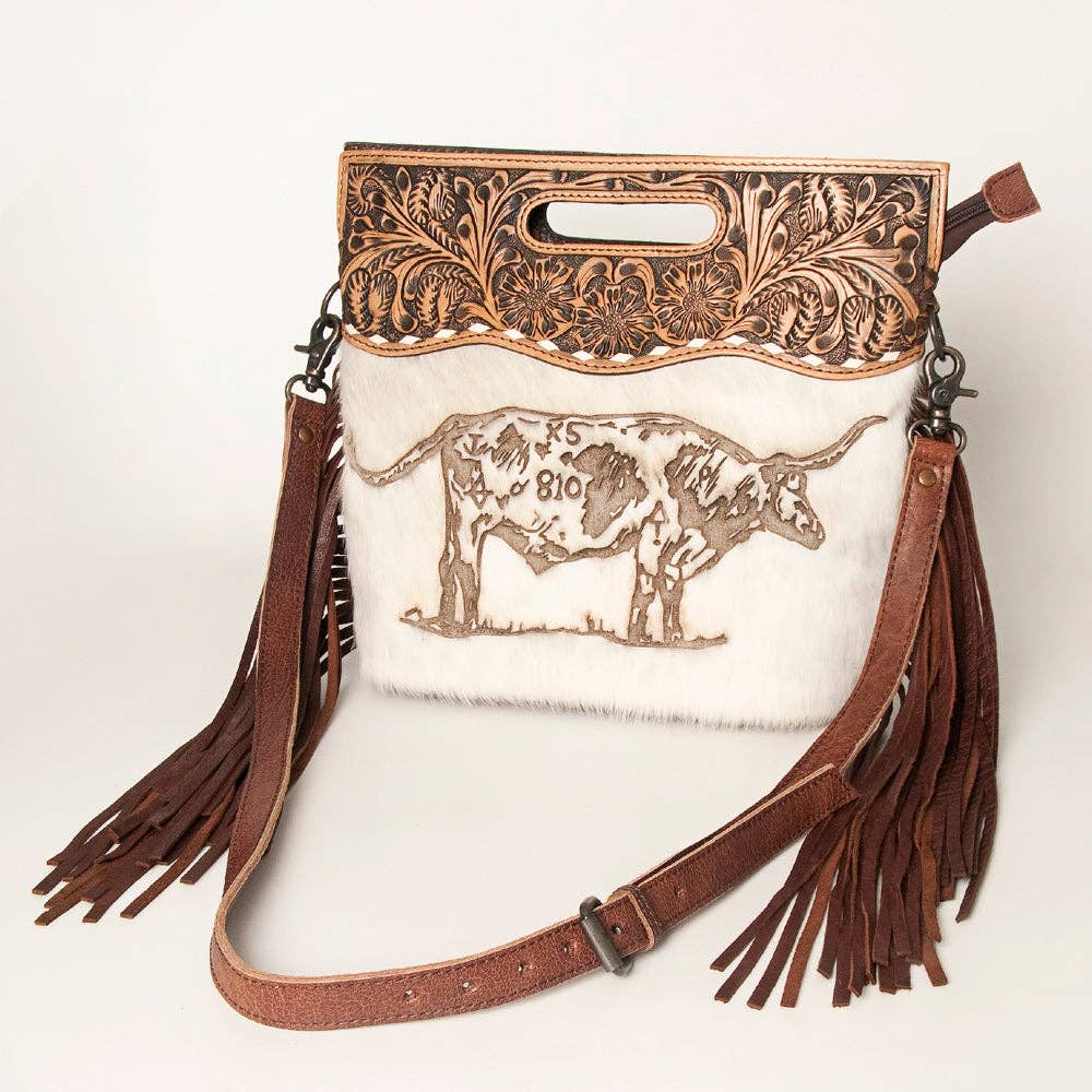 LS Western - LC-ADBGS146 Western Crossbody Bag - Tooled Leather & Hair-On Hide - ADBGS146AR