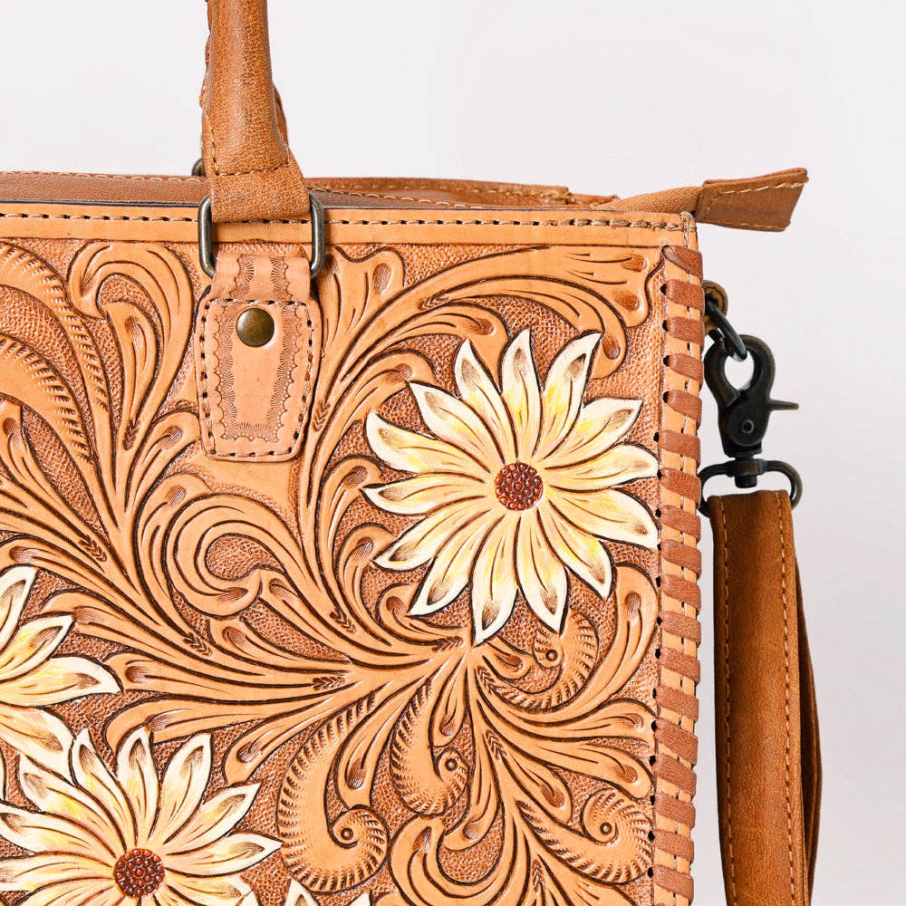 ADBG235 American Darling Western Leather Tote Bag - Hand Tooled Floral Carved Braided Purse - ADBG235J