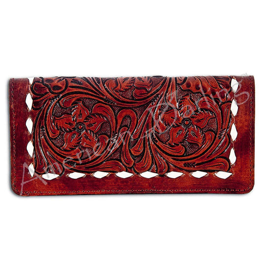 Western Hand Tooled Genuine Leather Floral Crossbody Wallet Clutch