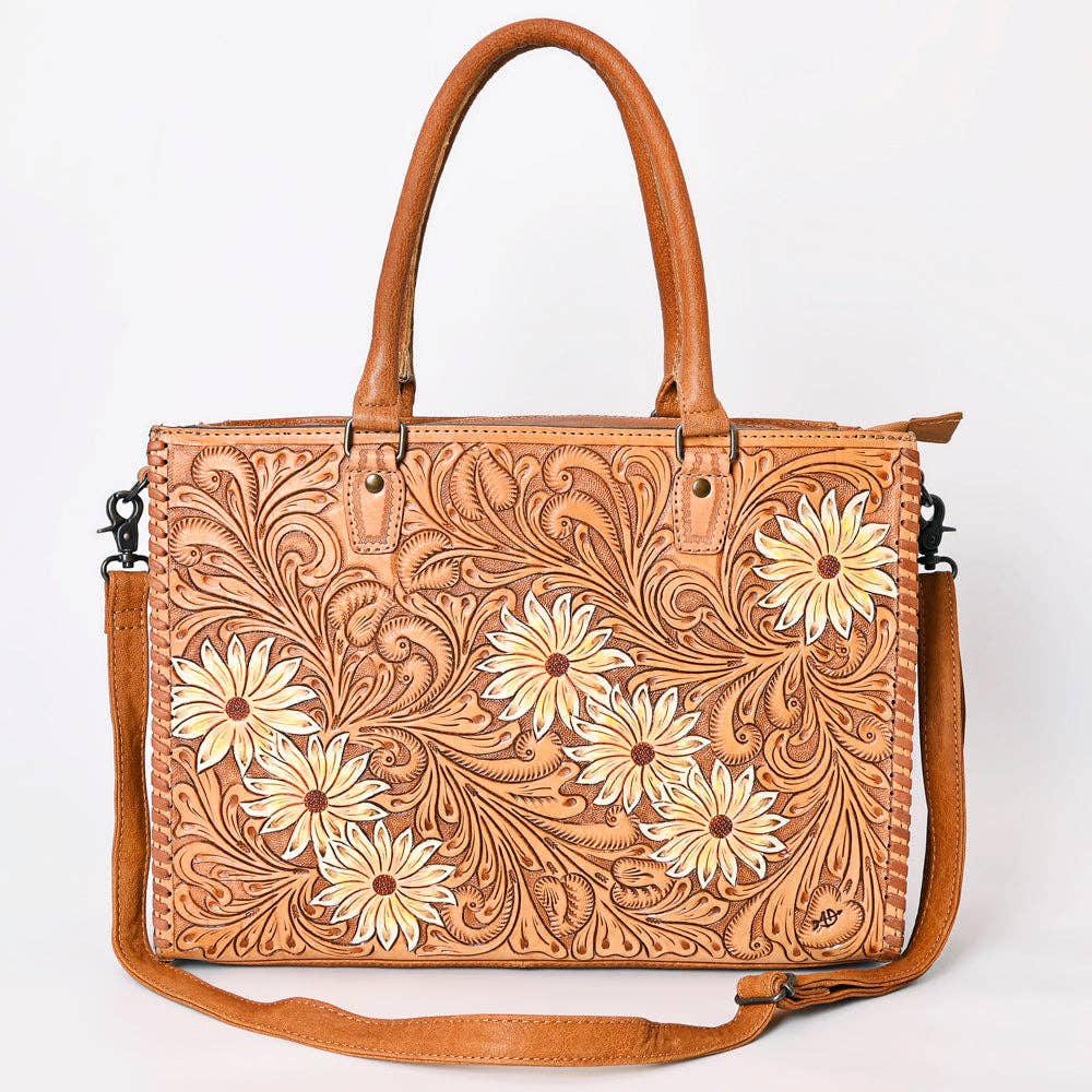 ADBG235 American Darling Western Leather Tote Bag - Hand Tooled Floral Carved Braided Purse - ADBG235J