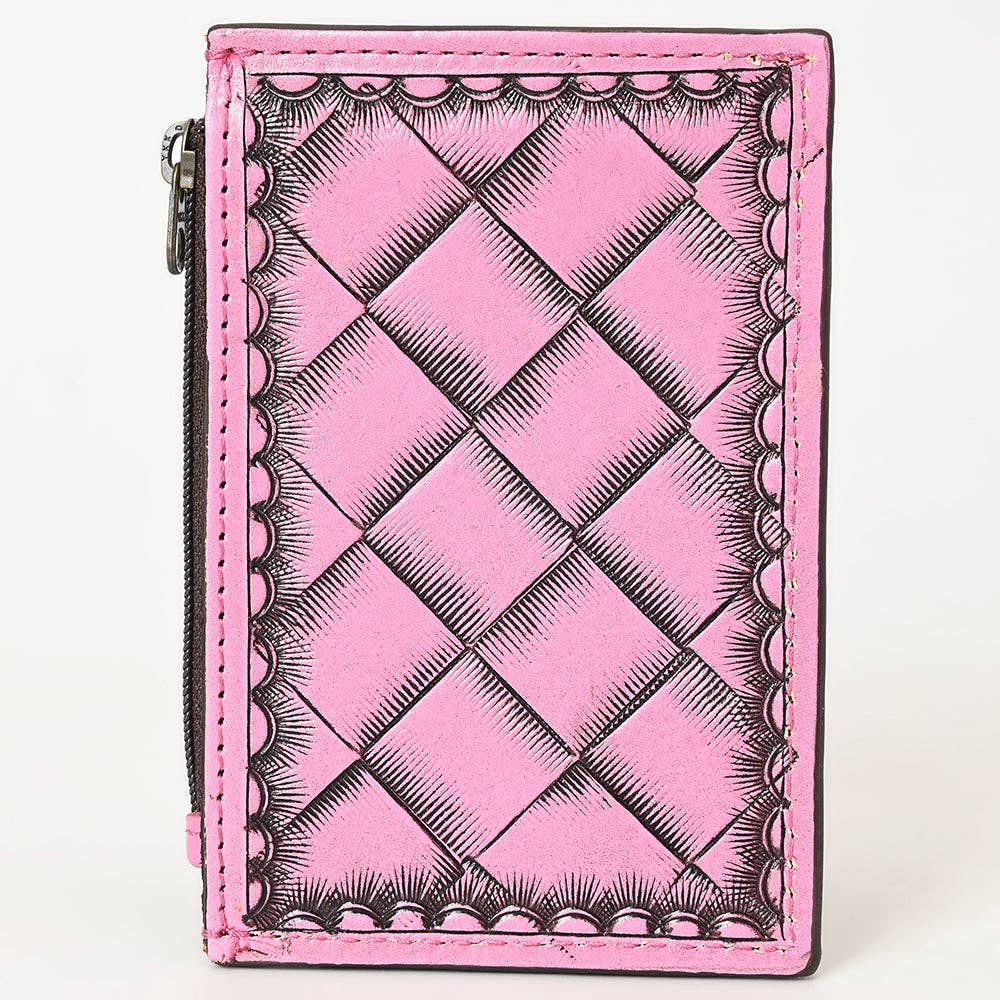 American Darling Pink Western Leather Card Holder Bag with Hand-Tooled Floral Carving - ADBG1506C