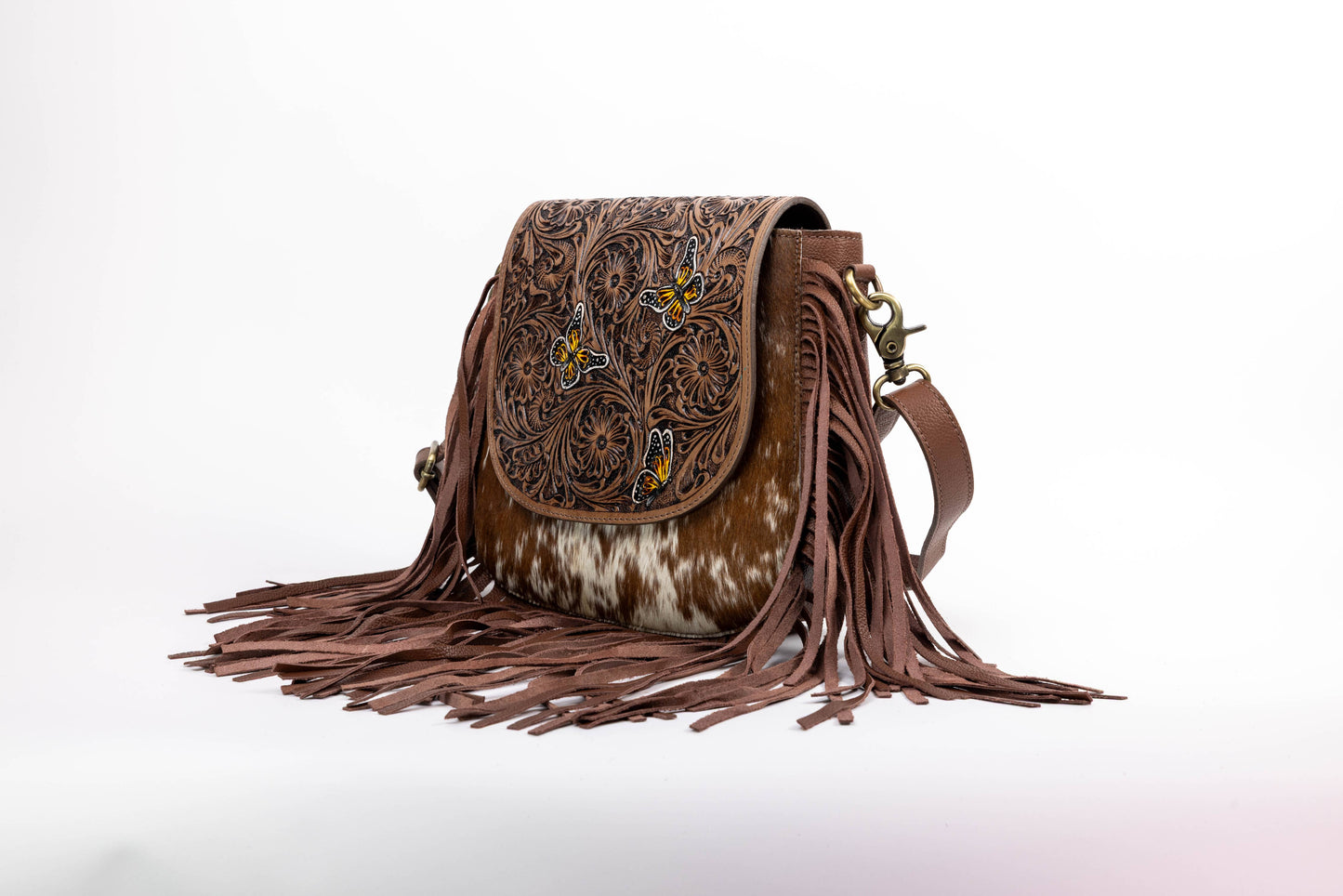 Brown Saddle Purse with Butterfly Fringe