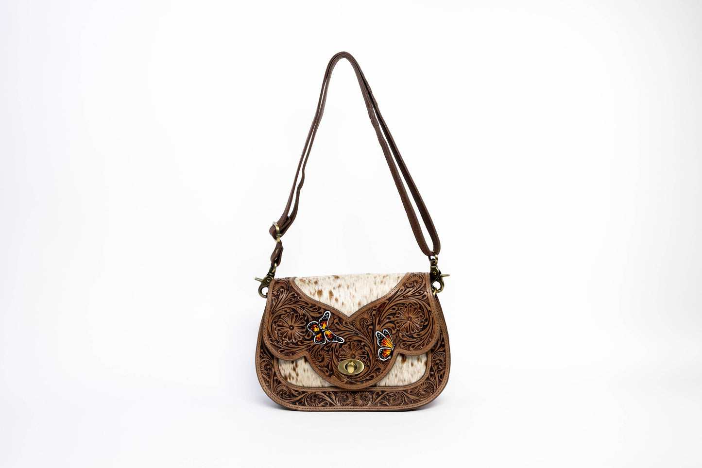 Leather Impressions Inc - Brown Scalloped Flap Purse with Butterfly ABHB 18-25206