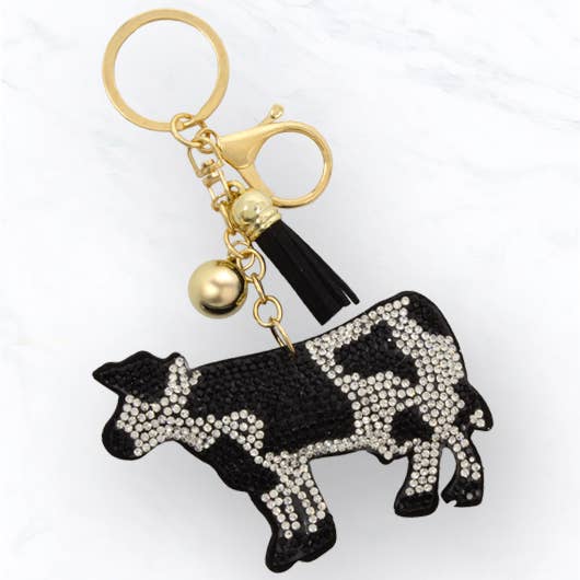 Suzie Q USA - Crystal Cow Keychain with Tassel & Bell