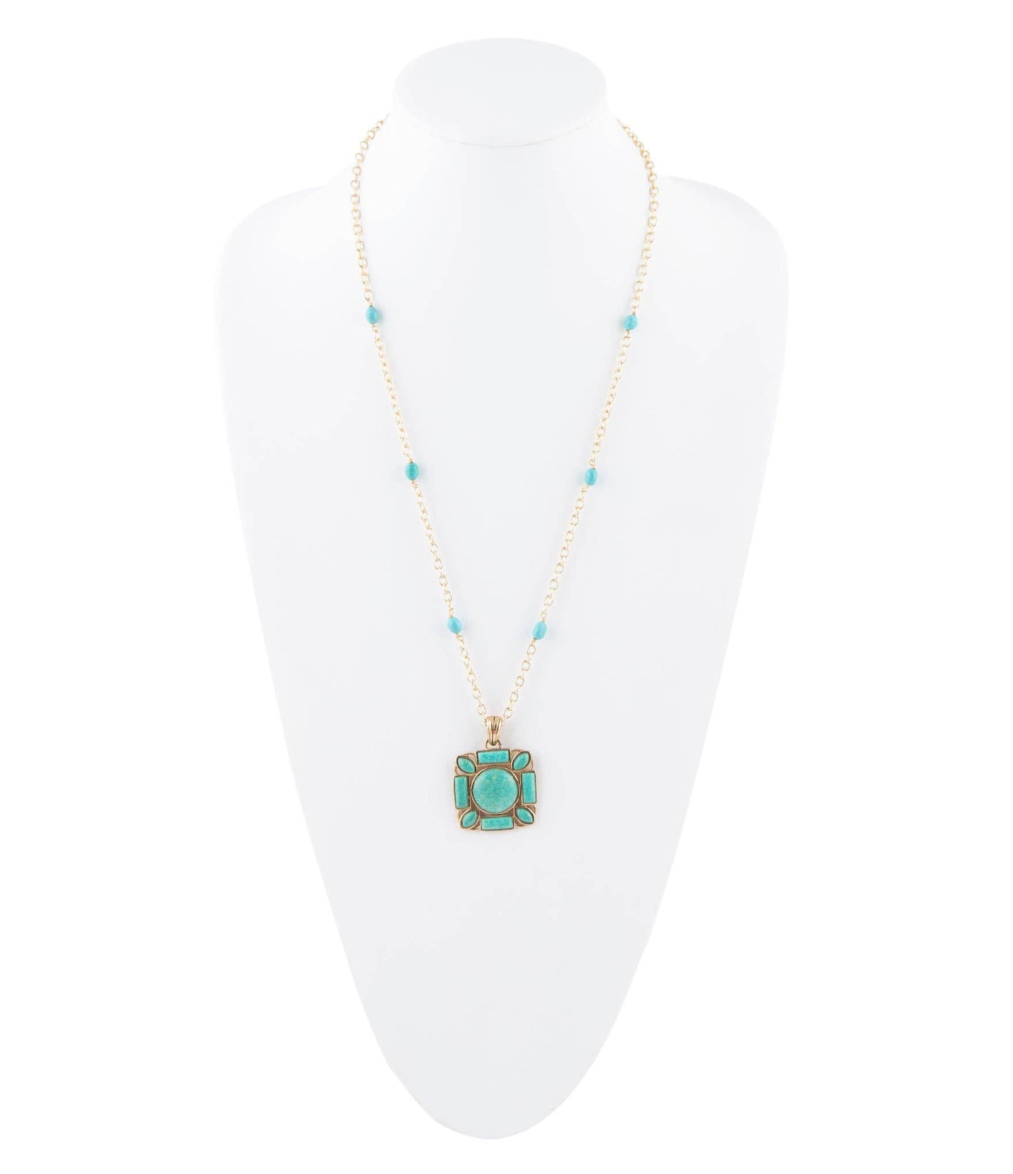 Barse Jewelry - Squared Up Green Turquoise Pendant Necklace