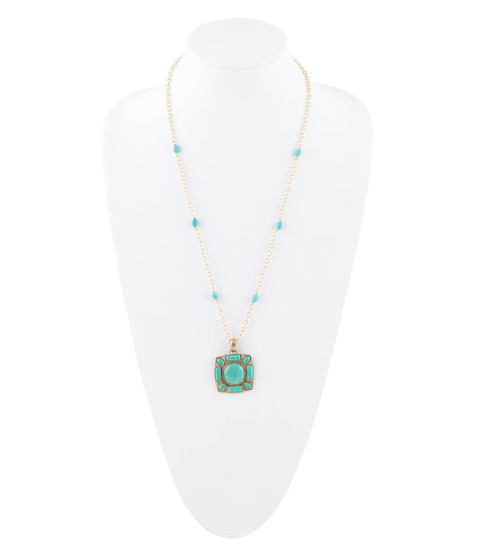 Barse Jewelry - Squared Up Green Turquoise Pendant Necklace