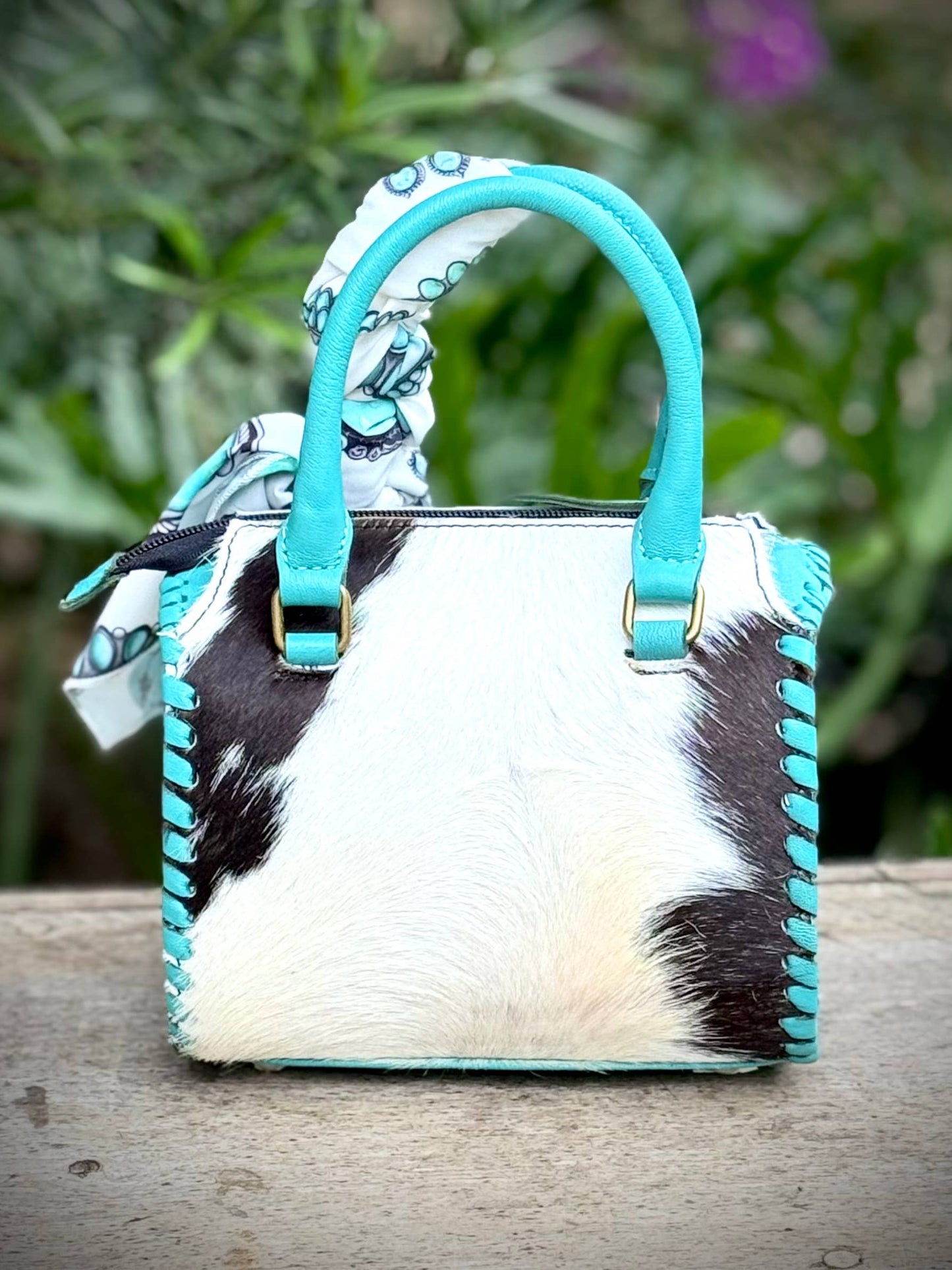 Upcycled LV Cowhide Turquoise Leather Speedy Bag Western