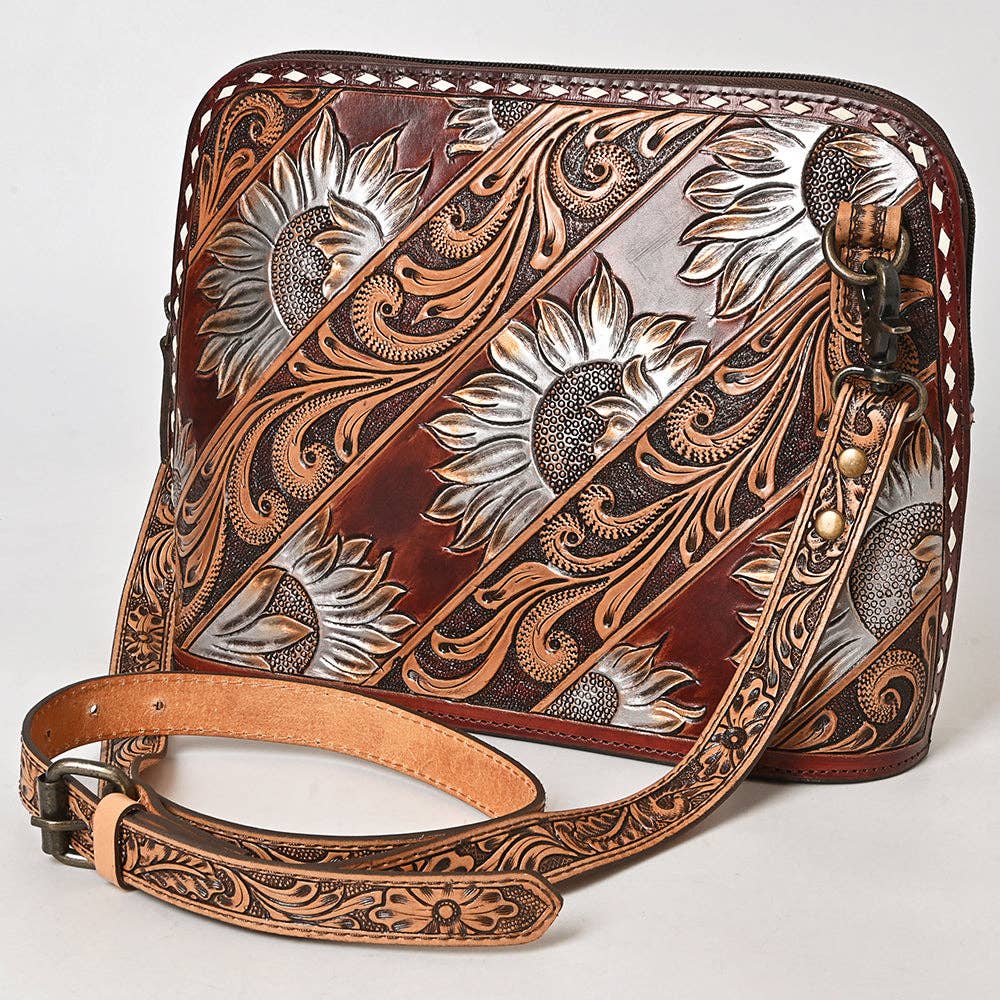 American Darling Hand Tooled Crossbody Bag | Sunflower Western Purse - ADBG1719A