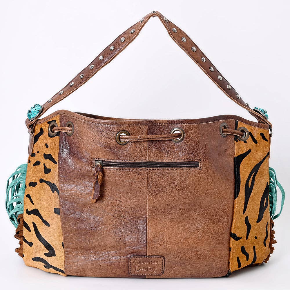 LS Western - ADBG989 American Darling Hair-On Cowhide Western Leather Hobo Bag with Fringes - ADBG989C
