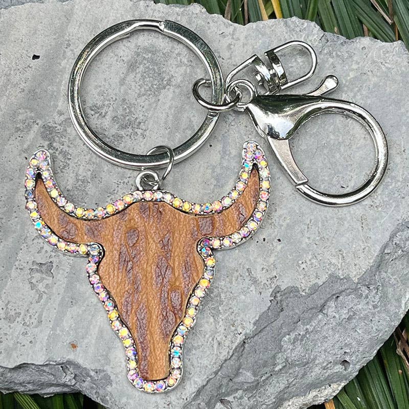 MKS America - Shiny Rhinestone Bull Head Keychain - Color_4 / M