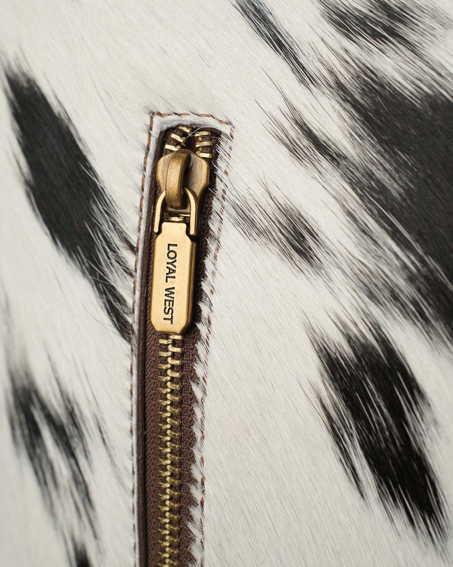 Loyal West - LW Large Purse - Black & White Cowhide with Oiled Brown Leather - NaN / Black & White Cowhide