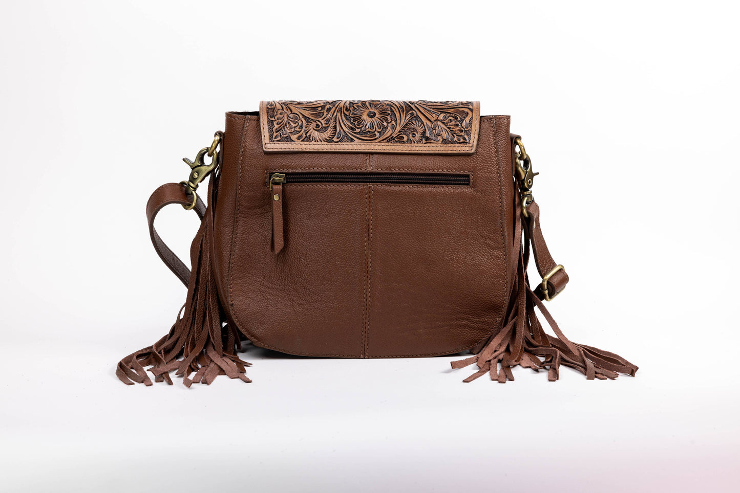 Brown Saddle Purse with Butterfly Fringe