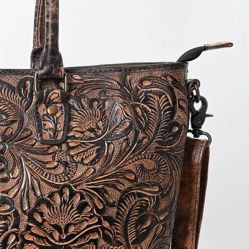 LS Western - ADBG1519 American Darling Western Genuine Leather Tote Bag with Hand-Tooled Detailing | Premium Everyday Carry - ADBG1519B