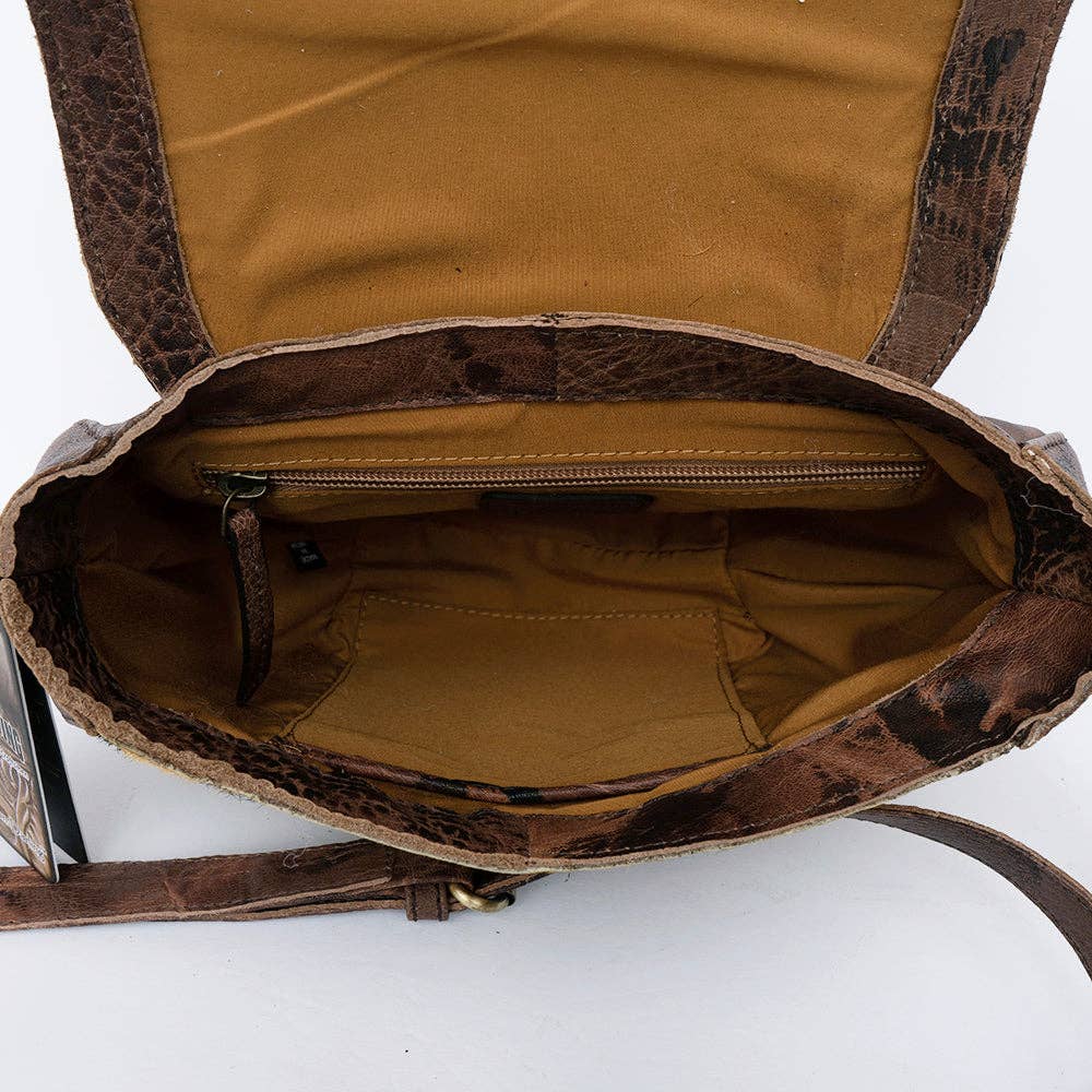 ADBGI220 Round Tooled Leather & Hair-On Crossbody Bag - Floral Flap Western Purse - ADBGI220C